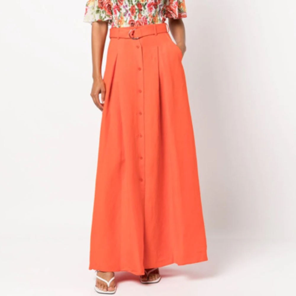 L’Agence Fabianna Belted Maxi Skirt in Cherry Tomato